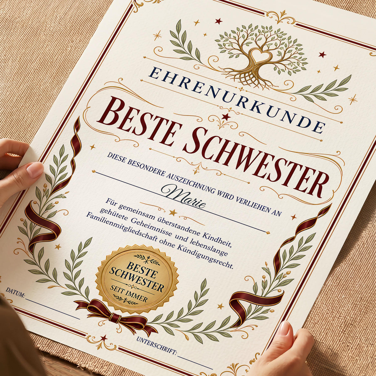 Personalisierte Urkunde „Beste Schwester“