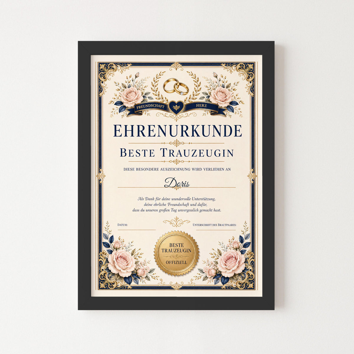 Personalisierte Urkunde „Beste Trauzeugin“