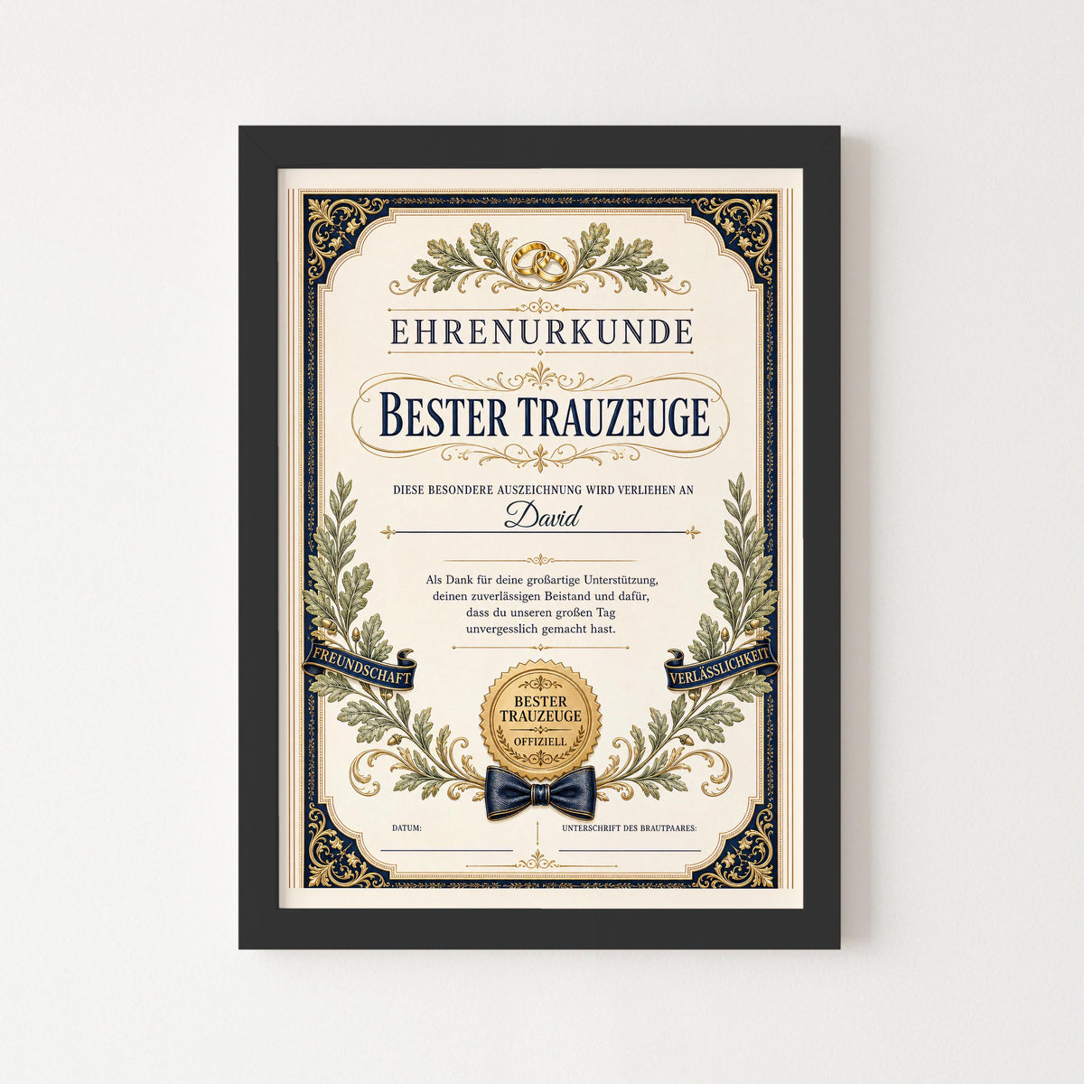 Personalisierte Urkunde „Bester Trauzeuge“