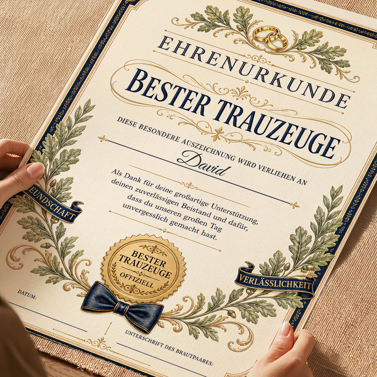Personalisierte Urkunde „Bester Trauzeuge“