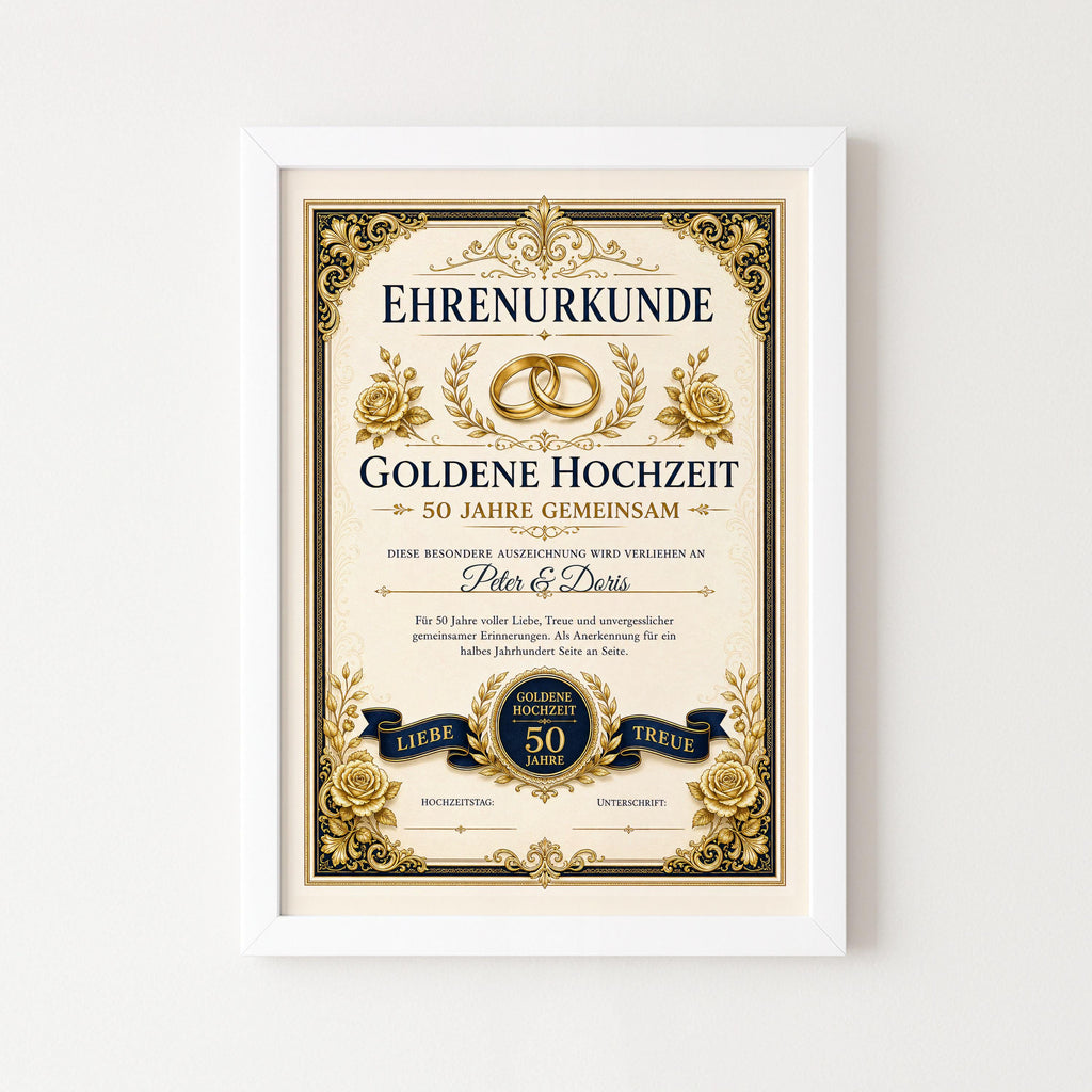 Personalisierte Urkunde „Goldene Hochzeit“