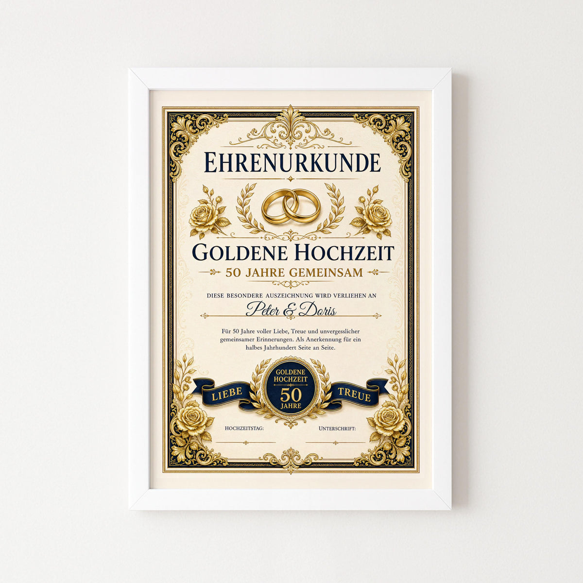 Personalisierte Urkunde „Goldene Hochzeit“
