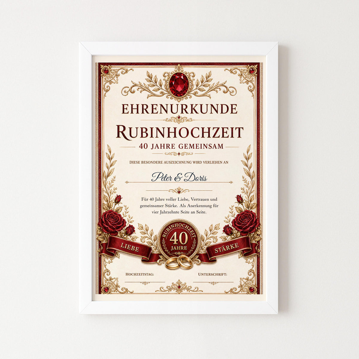 Personalisierte Urkunde „Rubinhochzeit“