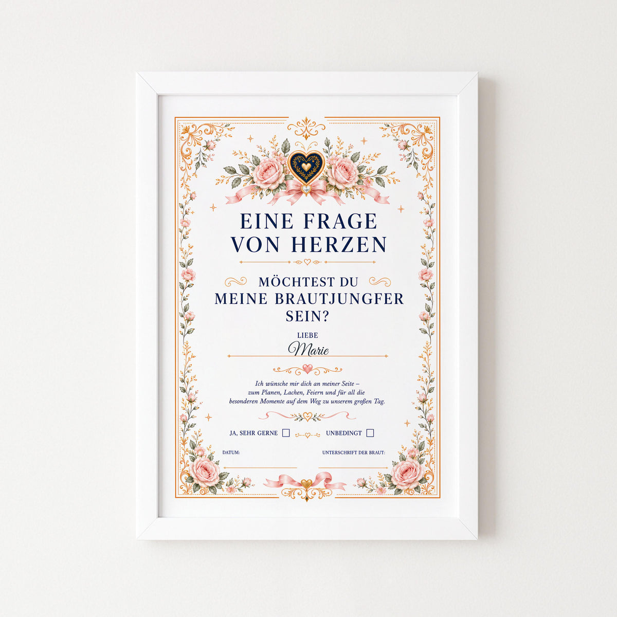 Personalisierte Brautjungfer-Frage „Möchtest du meine Brautjungfer sein?“