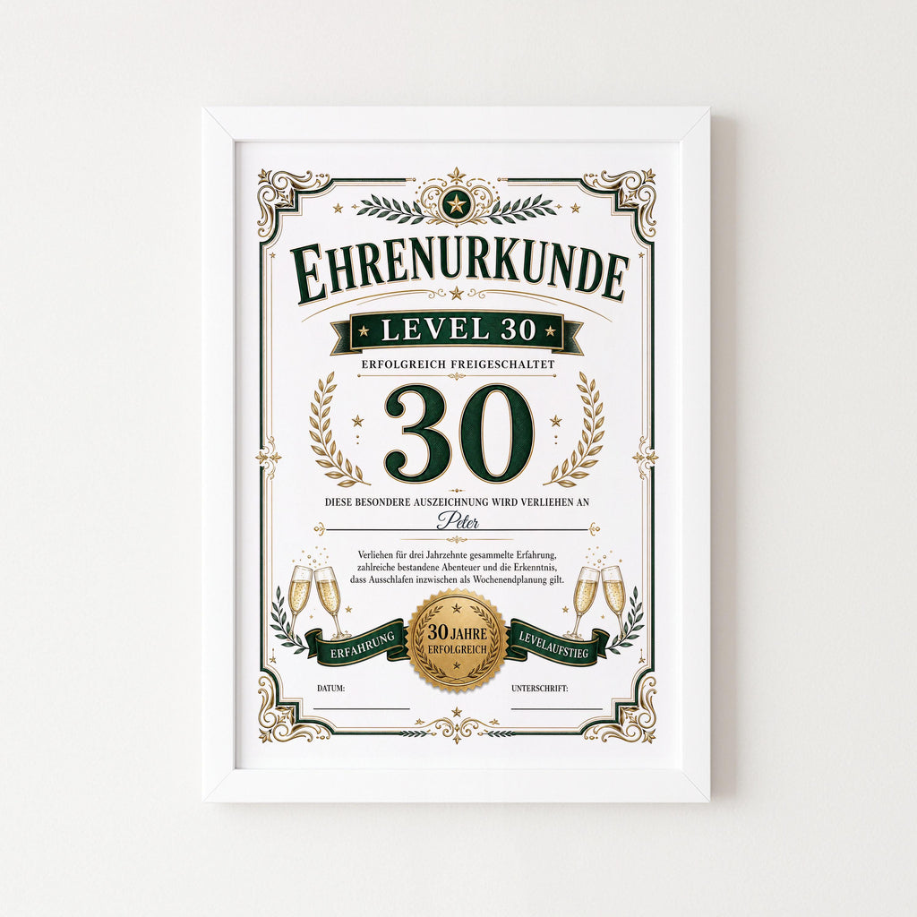 Personalisierte Urkunde zum 30. Geburtstag