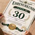 Personalisierte Urkunde zum 30. Geburtstag