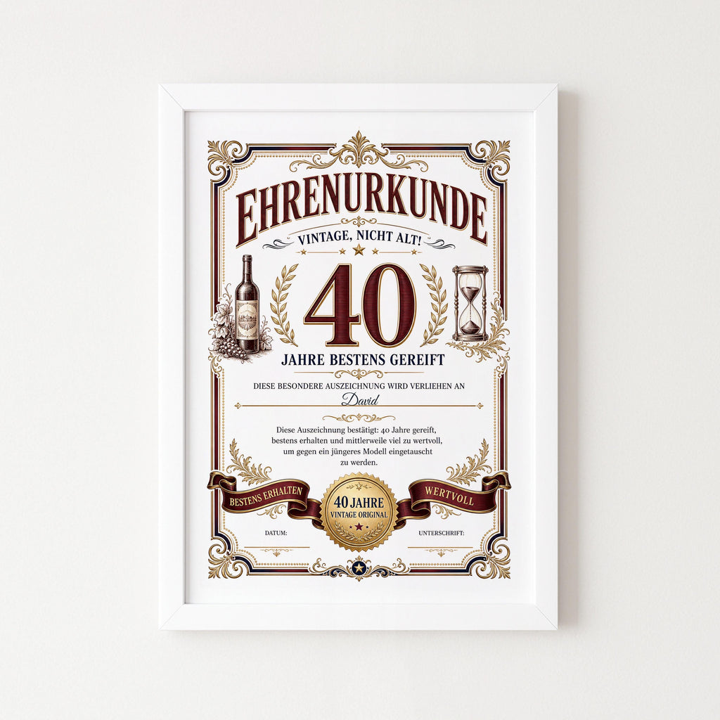Personalisierte Urkunde zum 40. Geburtstag