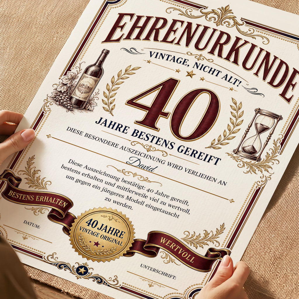 Personalisierte Urkunde zum 40. Geburtstag