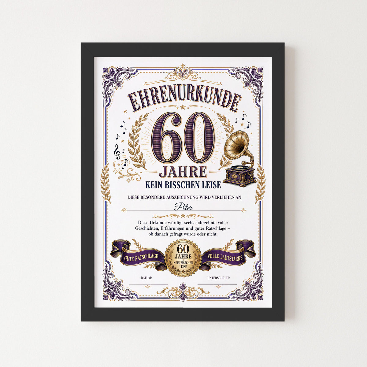 Personalisierte Urkunde zum 60. Geburtstag