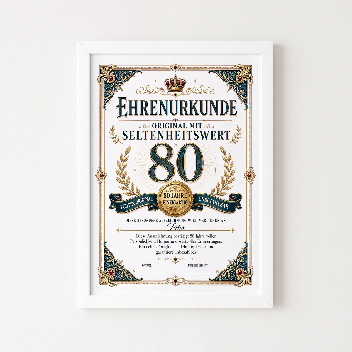Personalisierte Urkunde zum 80. Geburtstag