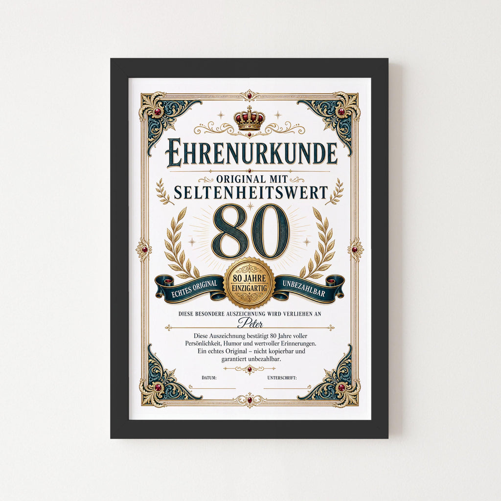 Personalisierte Urkunde zum 80. Geburtstag