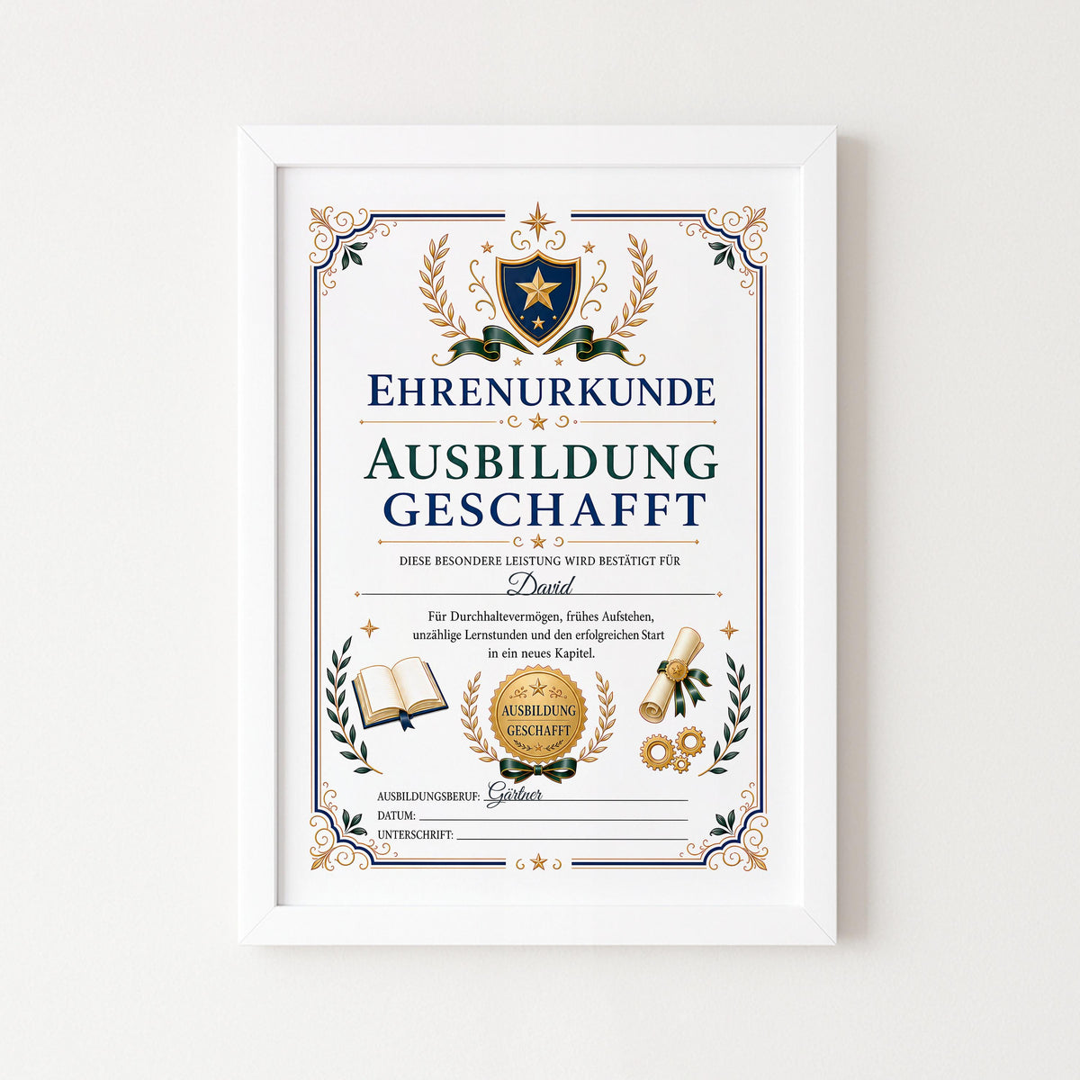 Personalisierte Urkunde „Ausbildung geschafft“