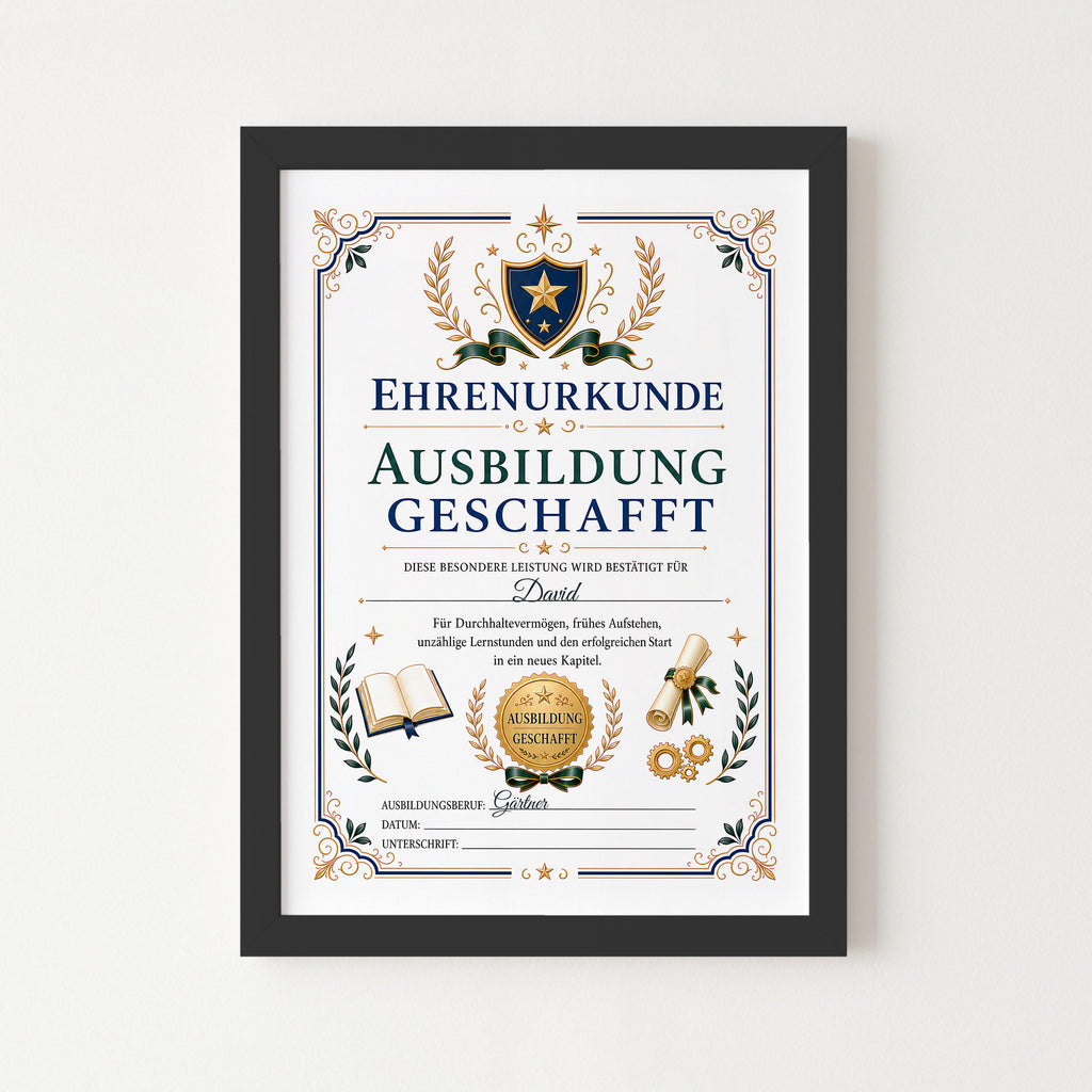 Personalisierte Urkunde „Ausbildung geschafft“