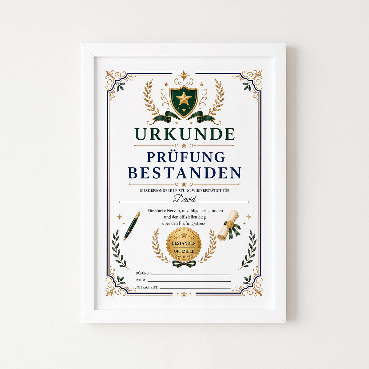 Personalisierte Urkunde „Prüfung bestanden“