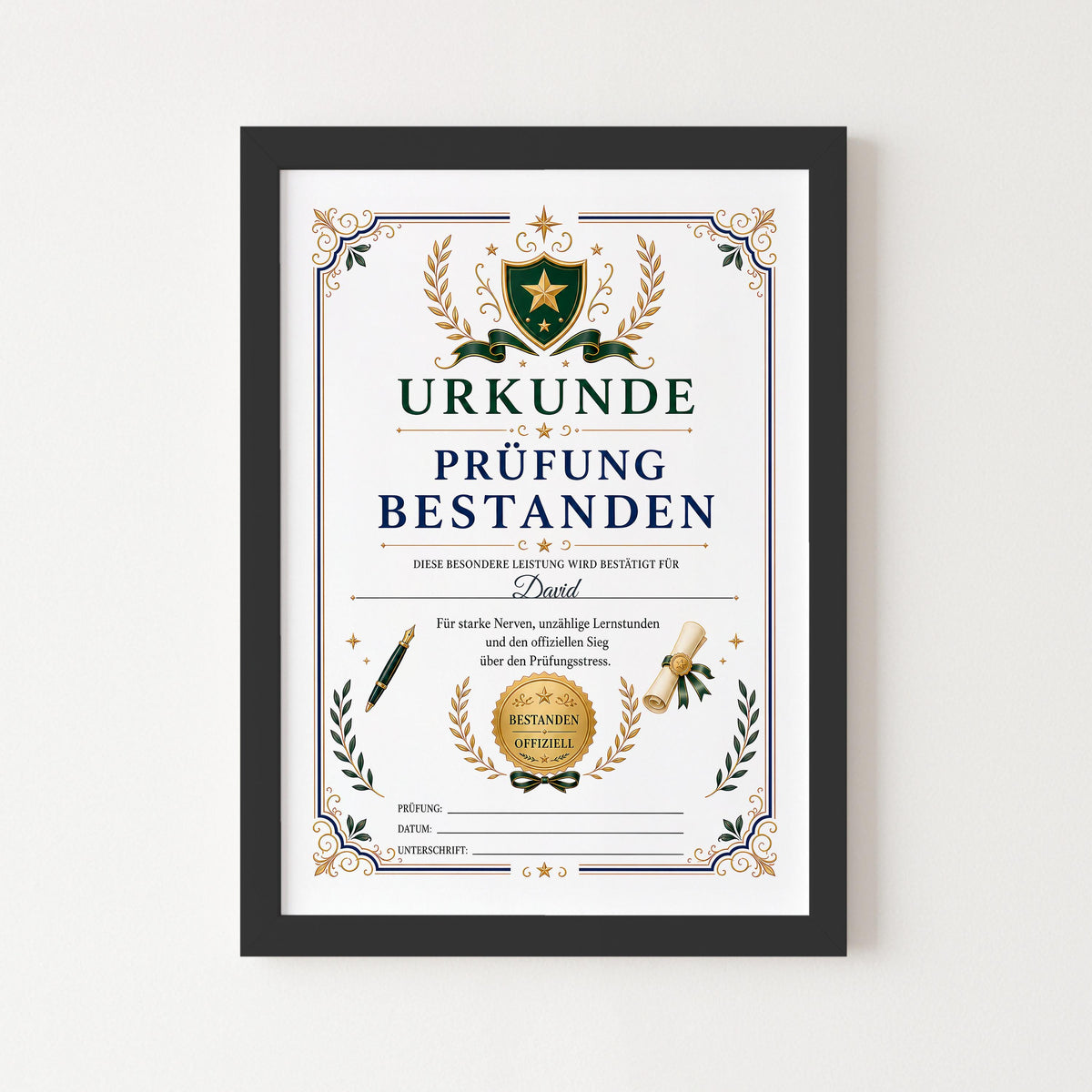 Personalisierte Urkunde „Prüfung bestanden“