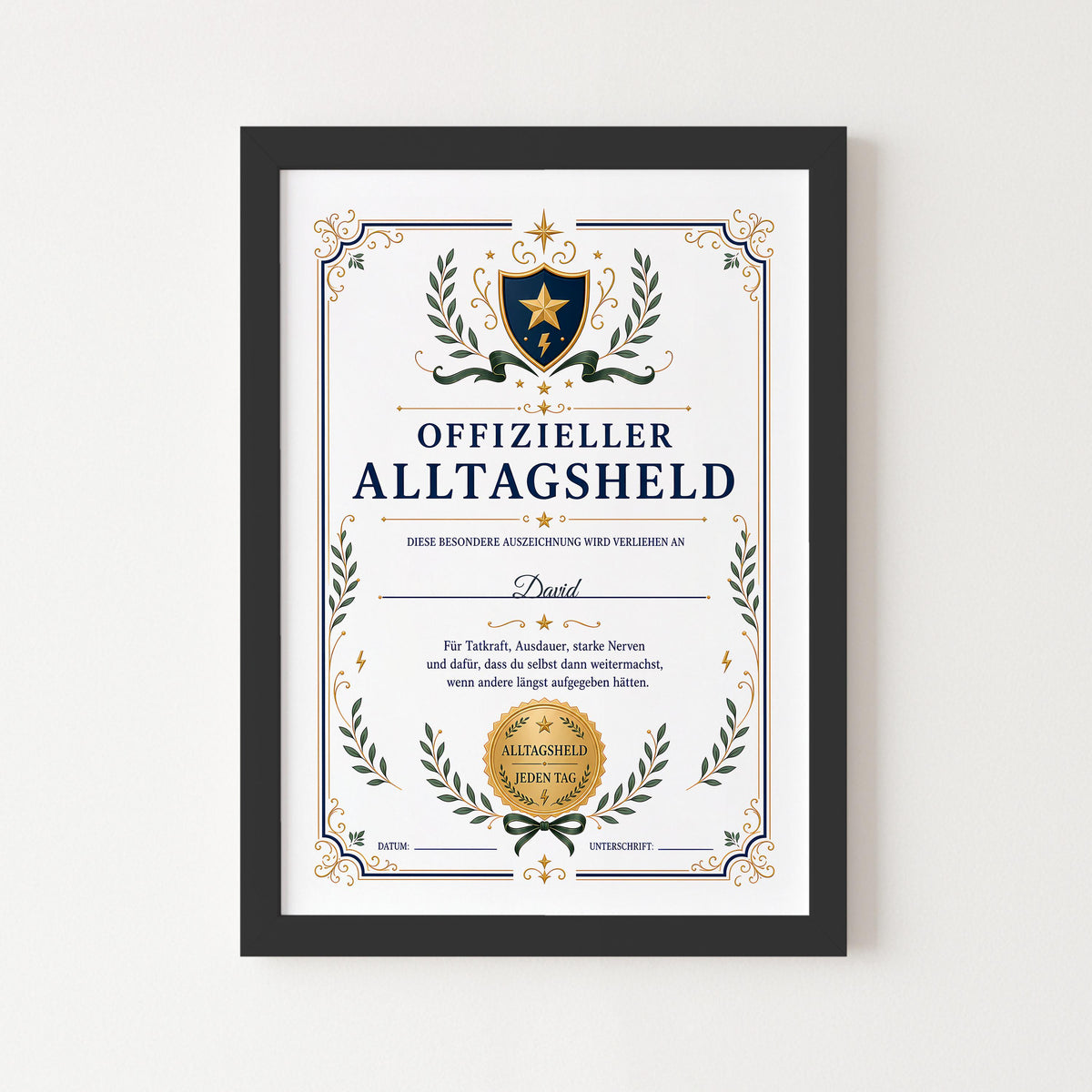 Personalisierte Urkunde „Offizieller Alltagsheld“