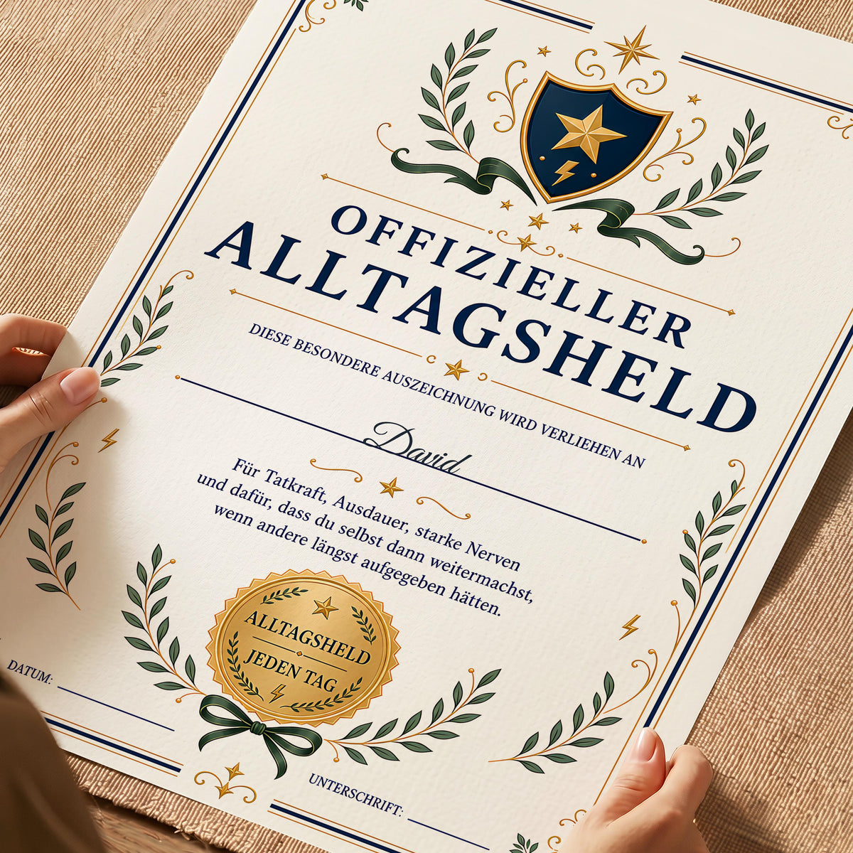 Personalisierte Urkunde „Offizieller Alltagsheld“