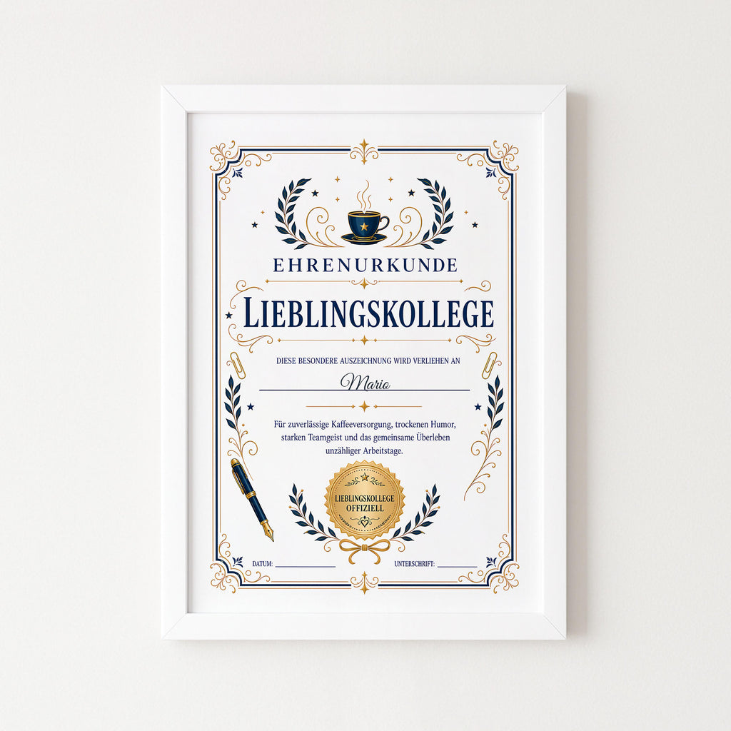 Personalisierte Urkunde „Lieblingskollege“