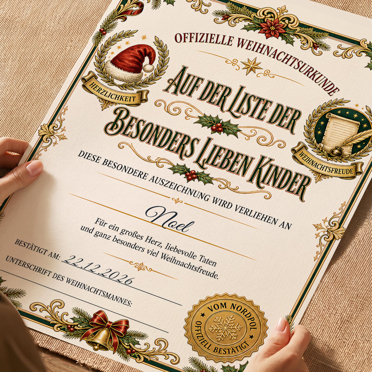 Auf der Liste der besonders lieben Kinder – Weihnachtsurkunde