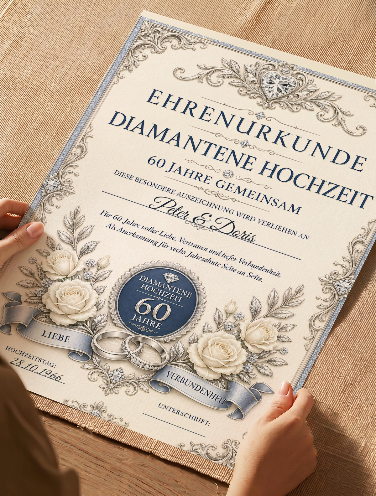 Personalisierte Urkunde „Diamantene Hochzeit“
