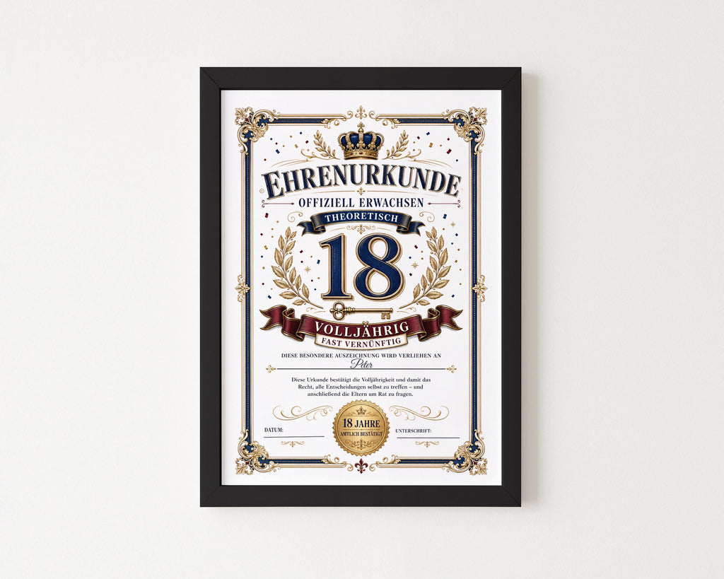 Personalisierte Urkunde zum 18. Geburtstag