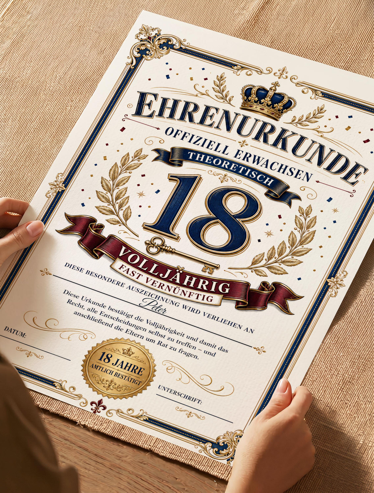 Personalisierte Urkunde zum 18. Geburtstag