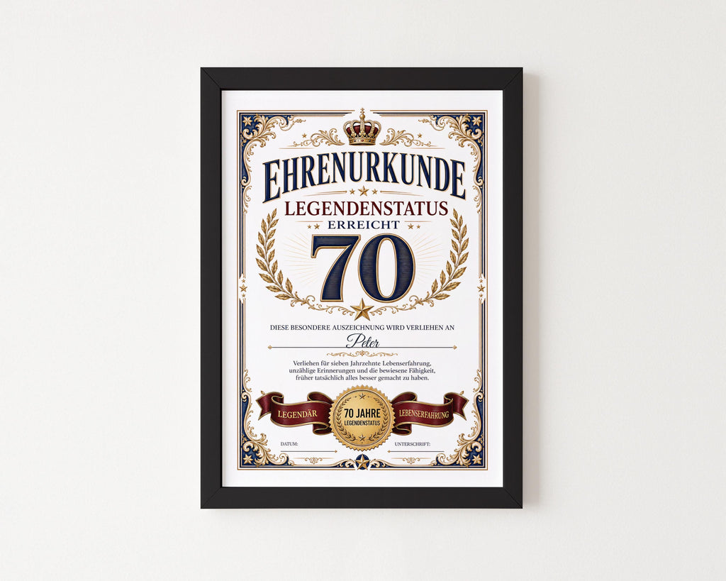 Personalisierte Urkunde zum 70. Geburtstag
