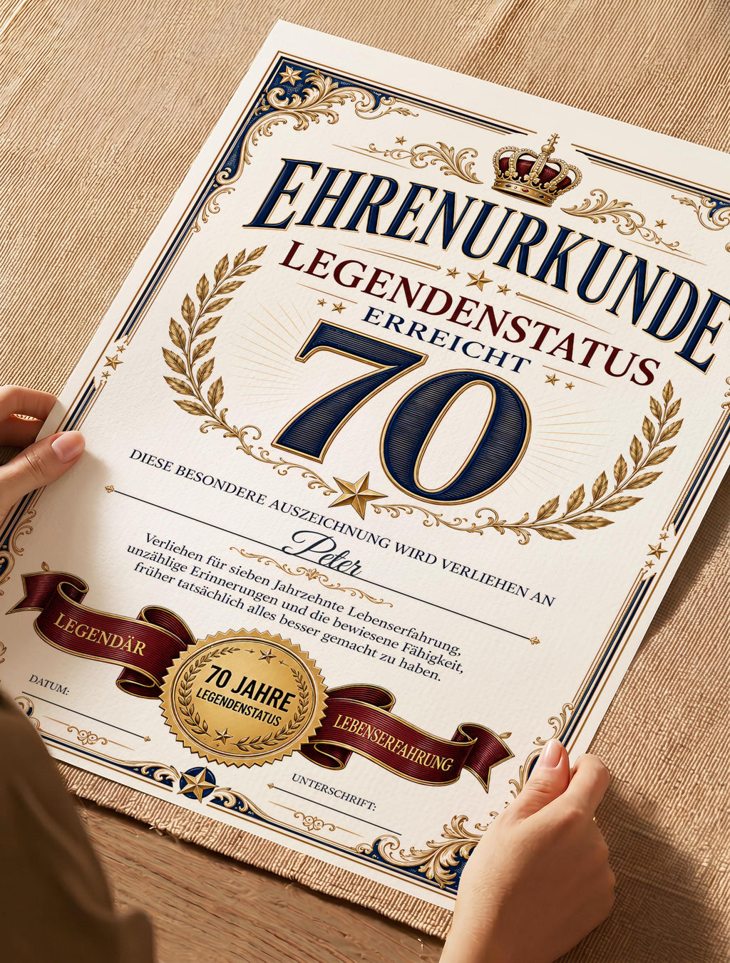 Personalisierte Urkunde zum 70. Geburtstag