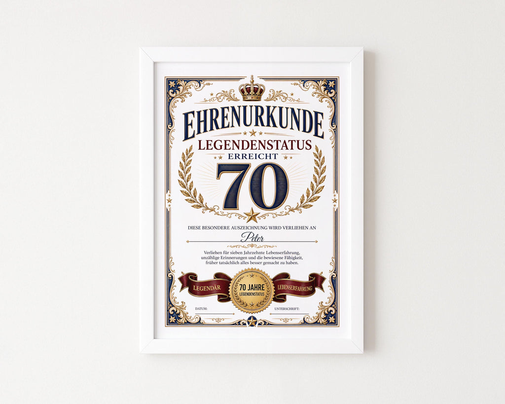 Personalisierte Urkunde zum 70. Geburtstag