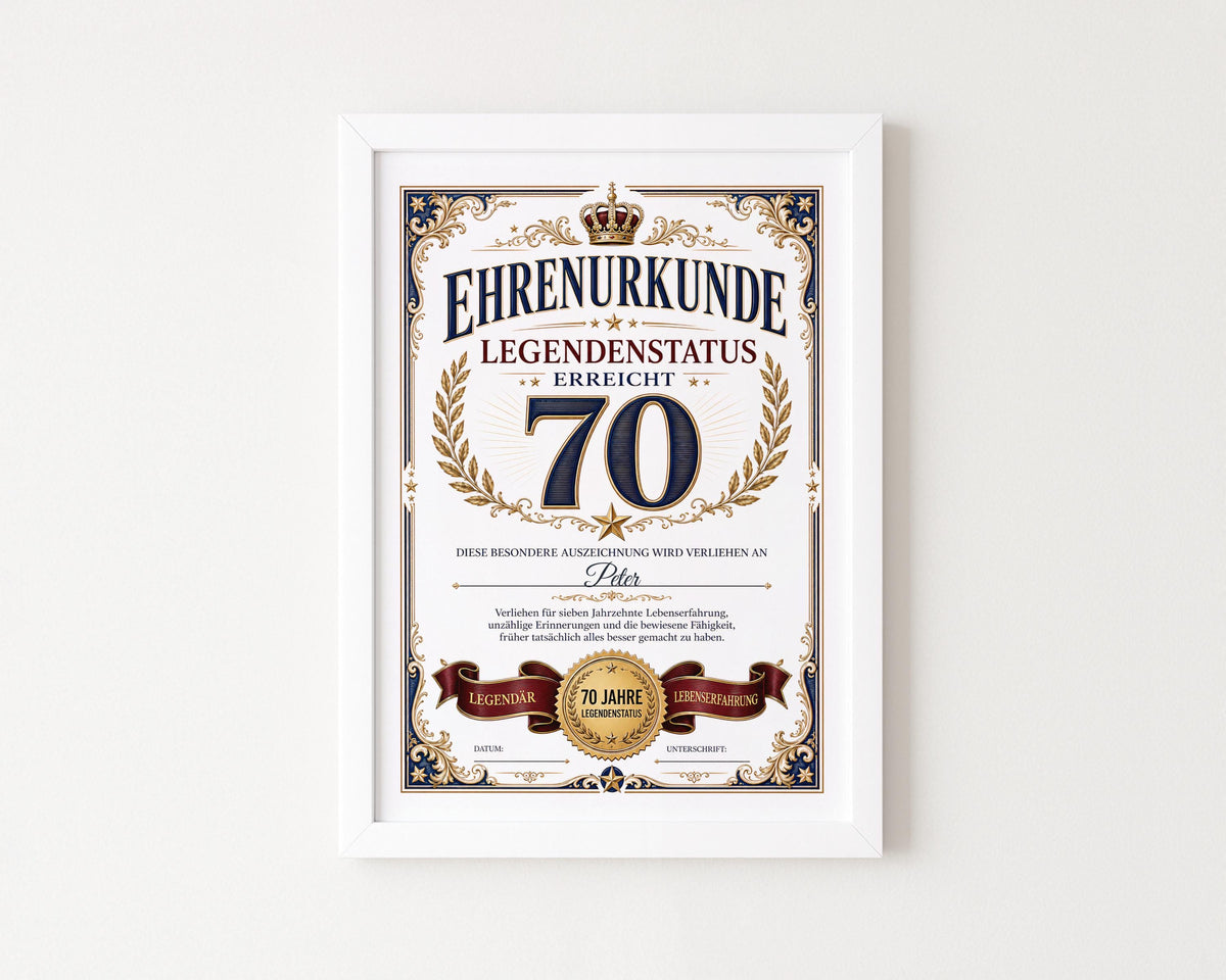 Personalisierte Urkunde zum 70. Geburtstag