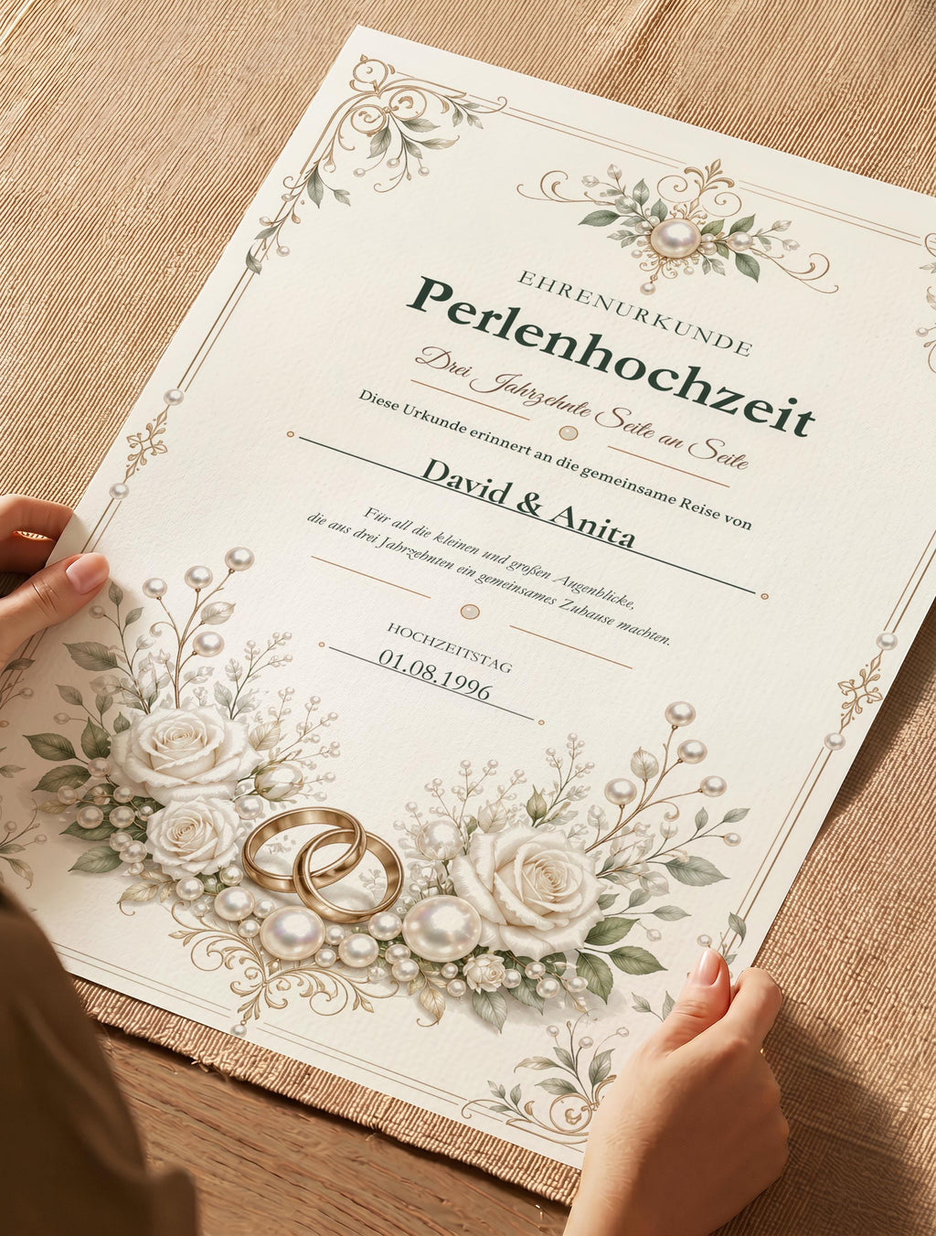 Perlenhochzeit 30 Jahre – personalisierte Urkunde