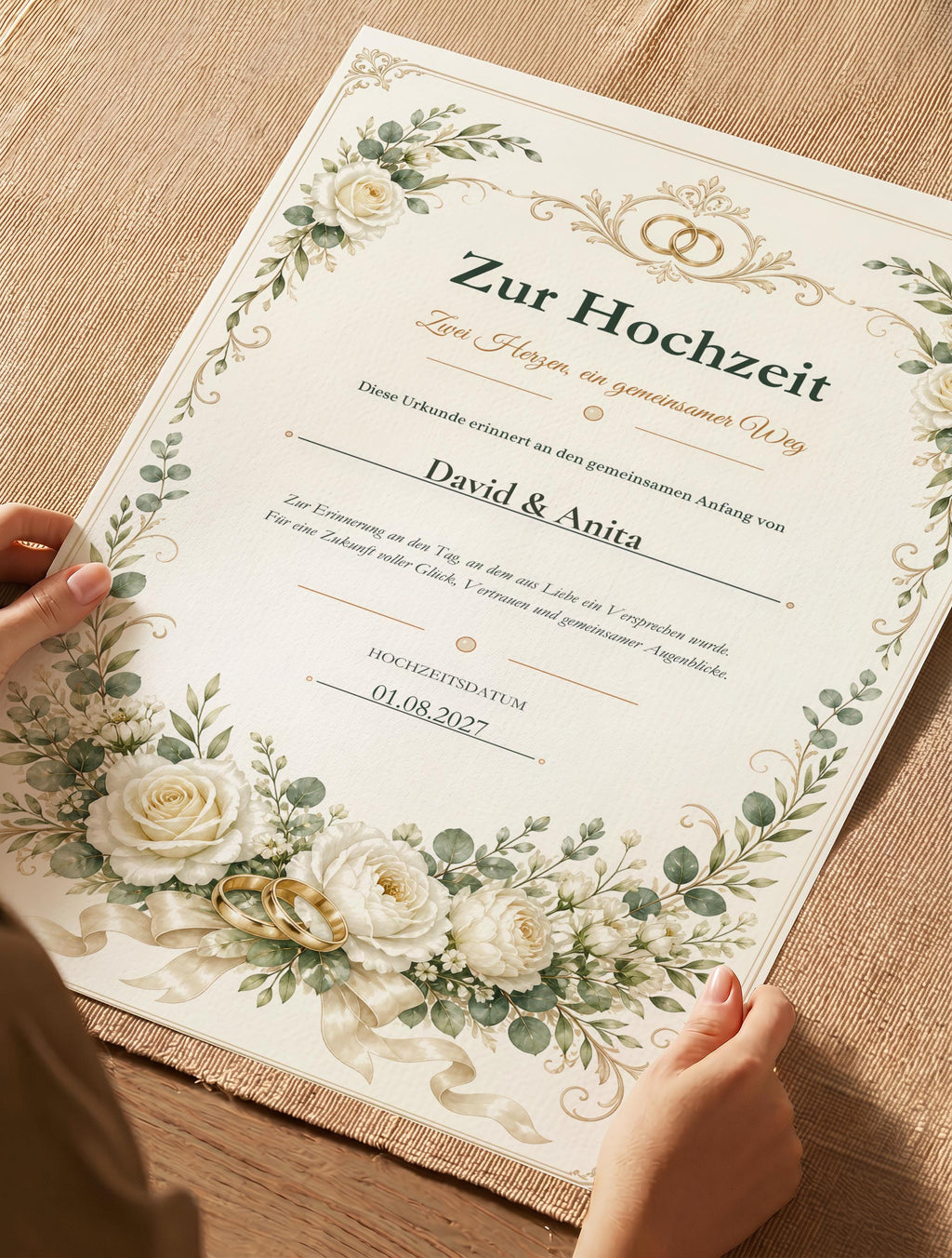 Dekorative Hochzeitsurkunde – personalisiert für das Brautpaar