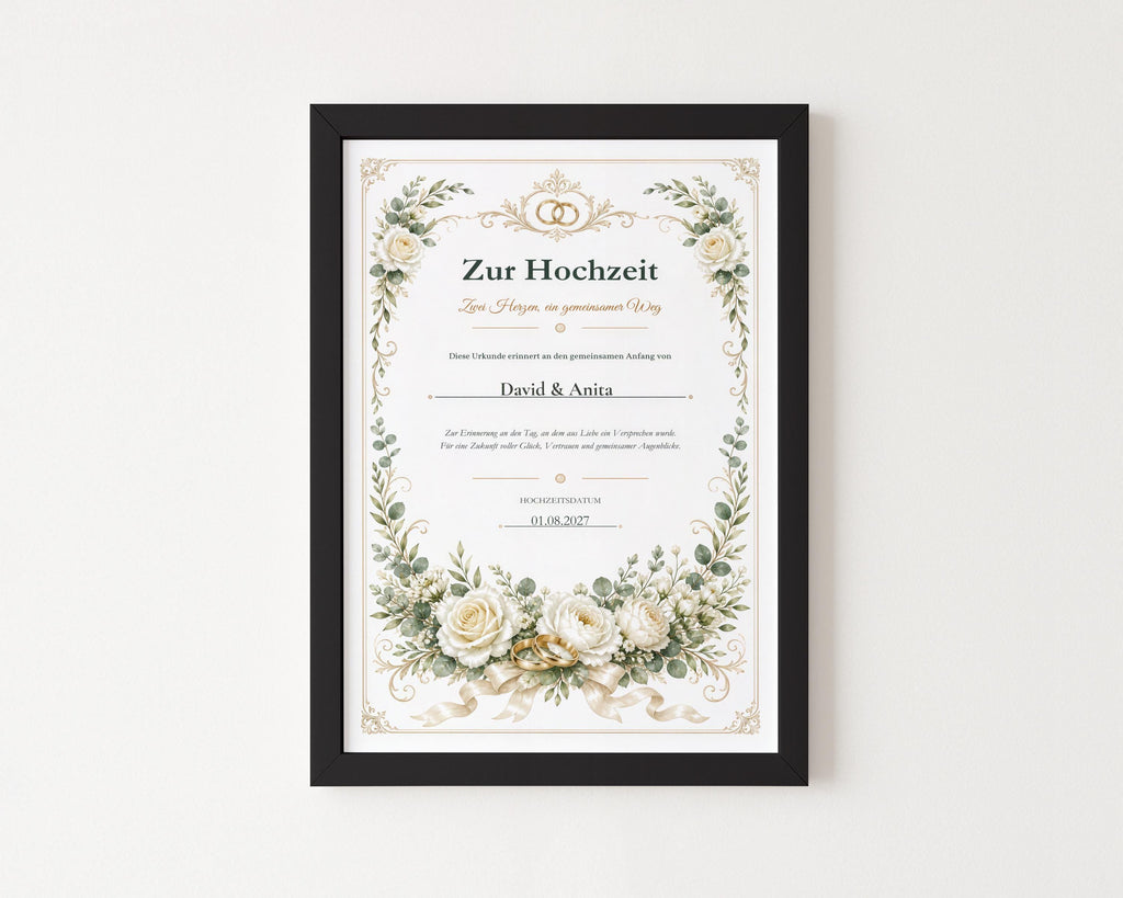Dekorative Hochzeitsurkunde – personalisiert für das Brautpaar