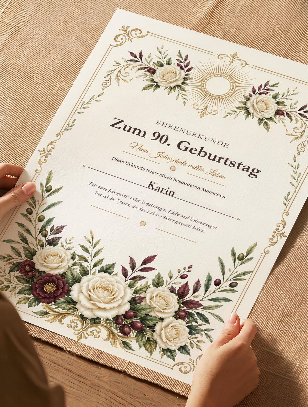 90. Geburtstag – personalisierte Urkunde