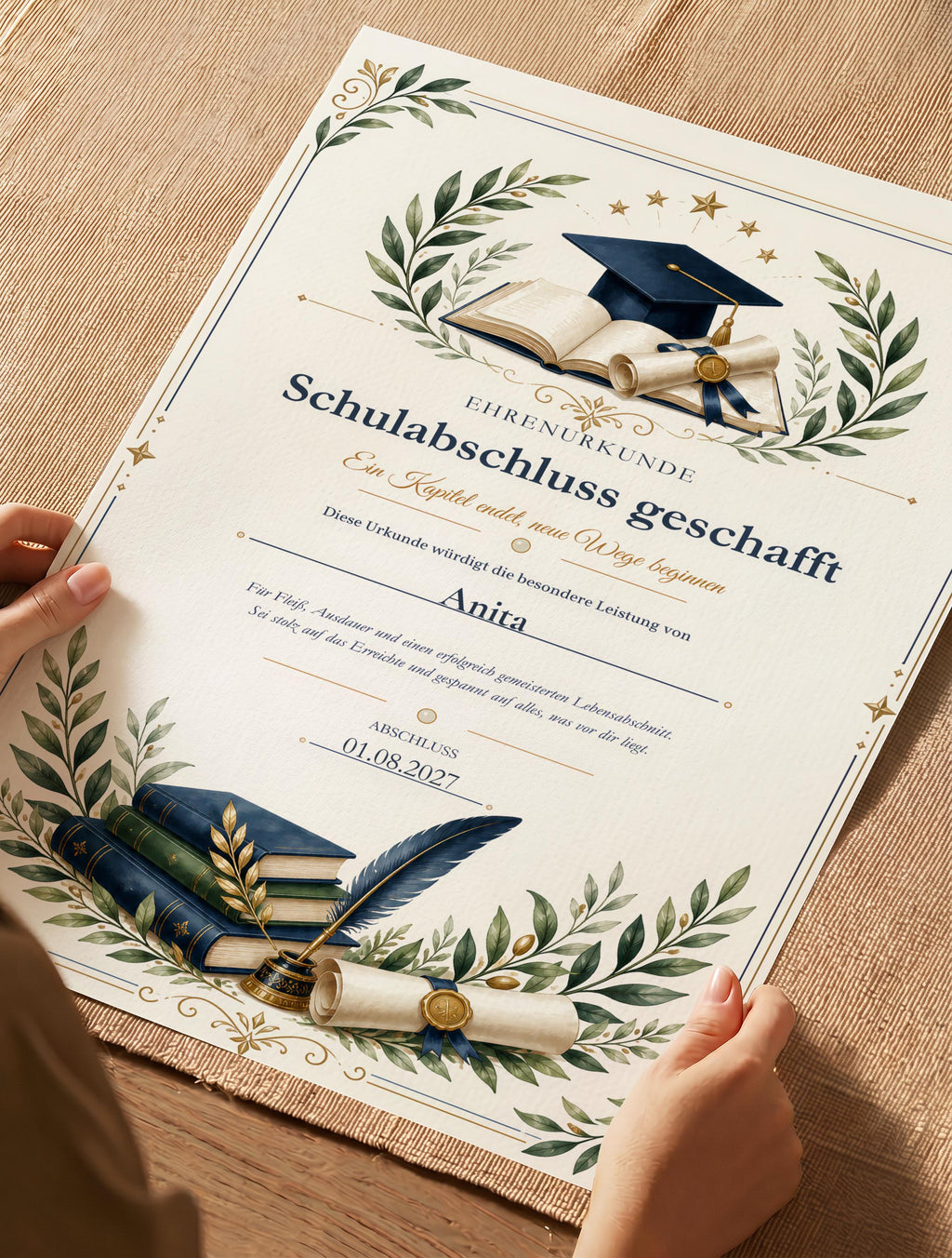 Schulabschluss geschafft – personalisierte Urkunde