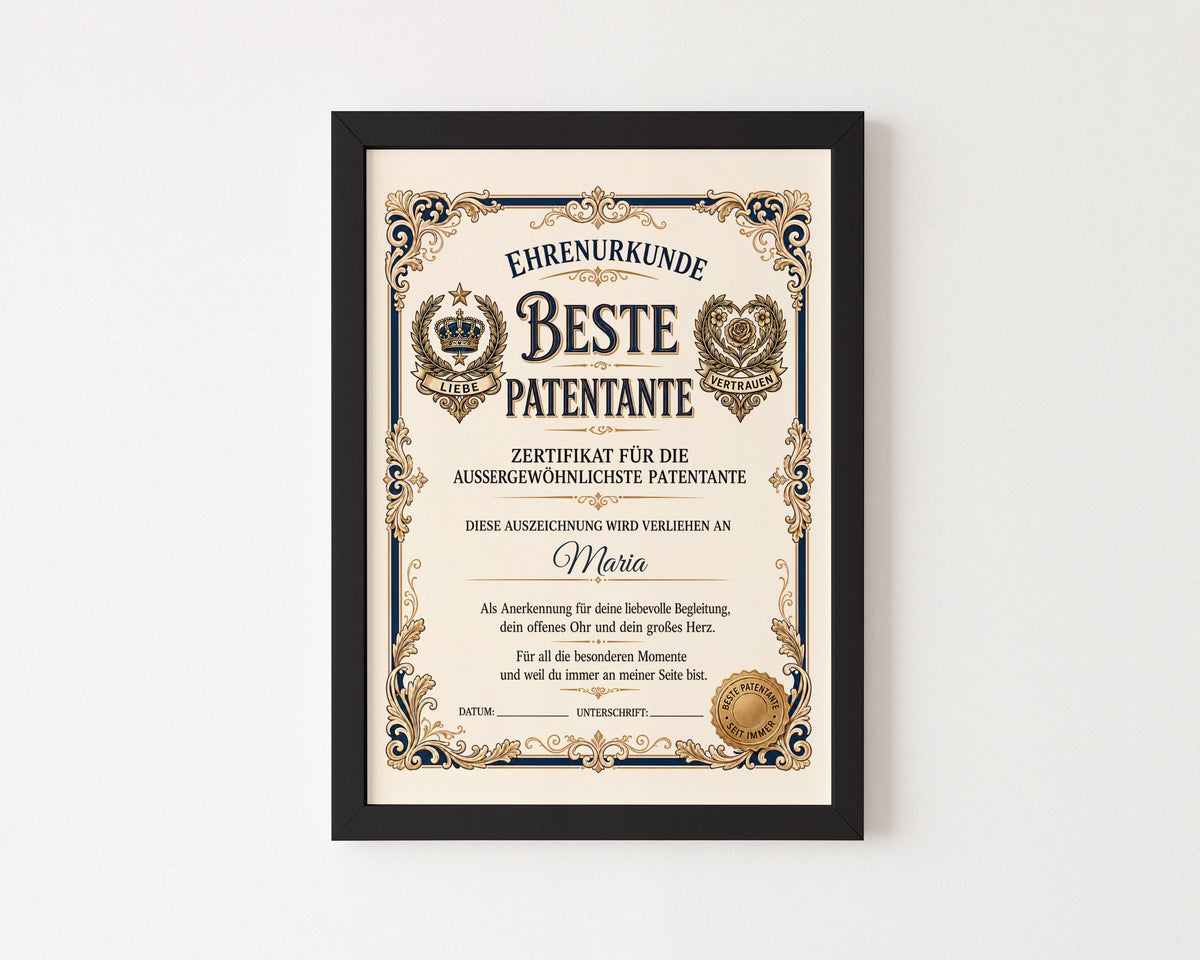 Personalisierte Urkunde „Beste Patentante“