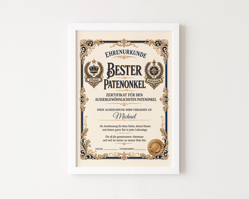 Personalisierte Urkunde „Bester Patenonkel“