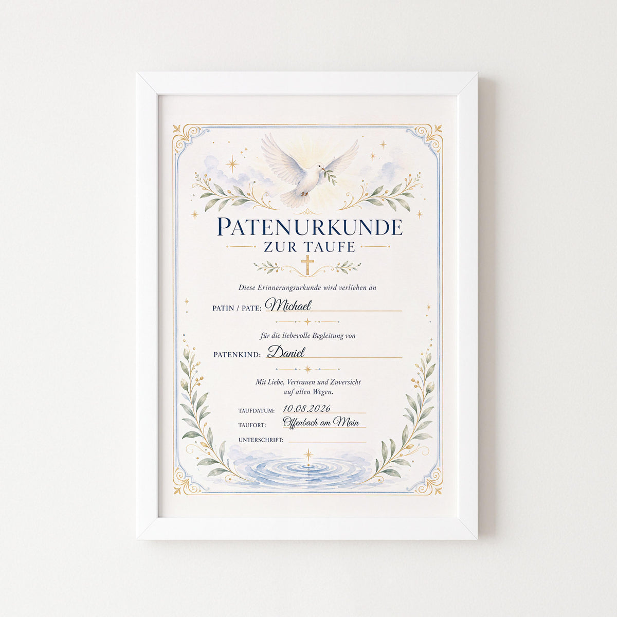 Patenurkunde zur Taufe – personalisiert