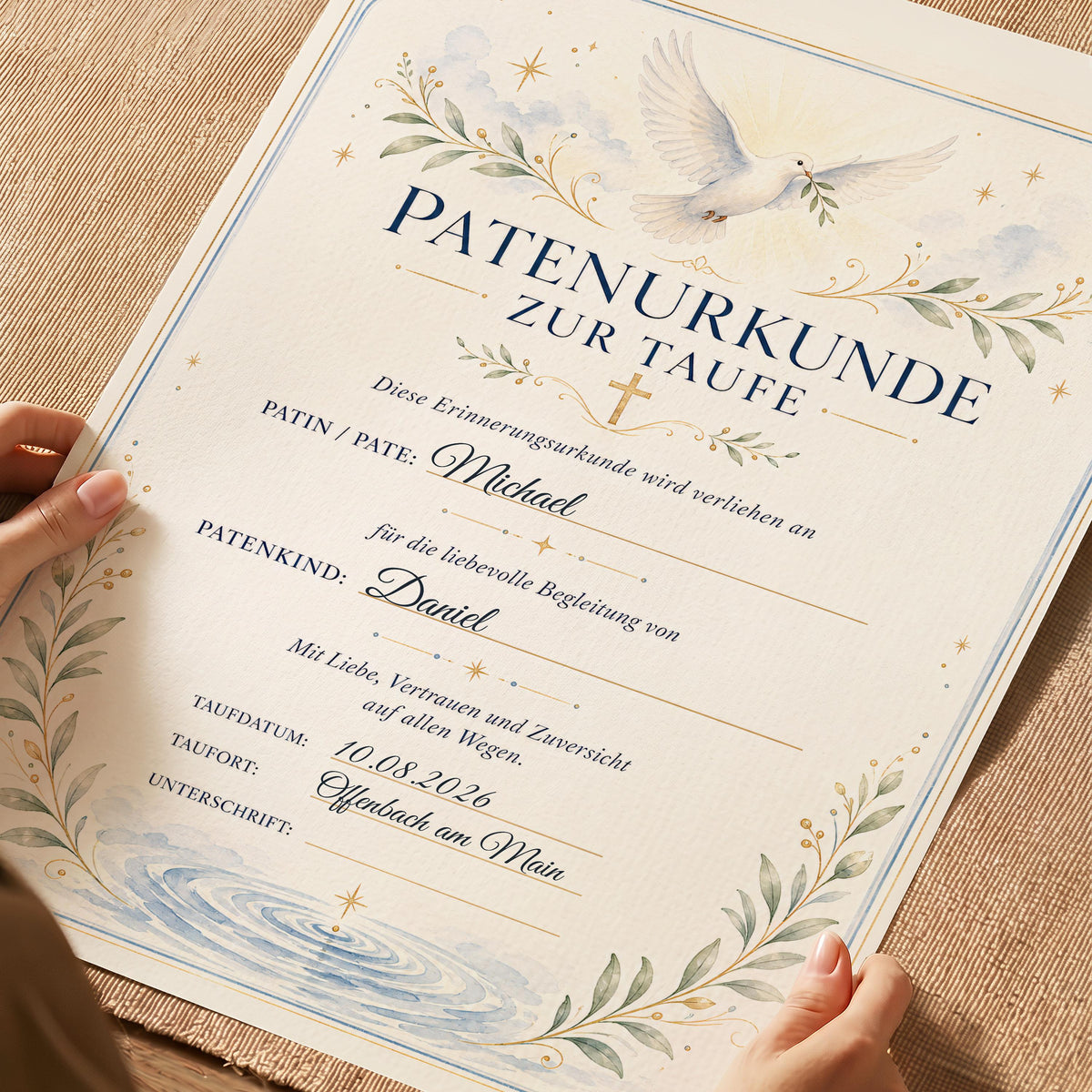 Patenurkunde zur Taufe – personalisiert