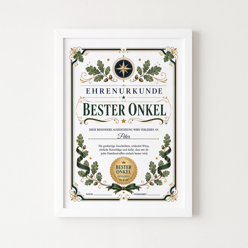 Personalisierte Urkunde „Bester Onkel“