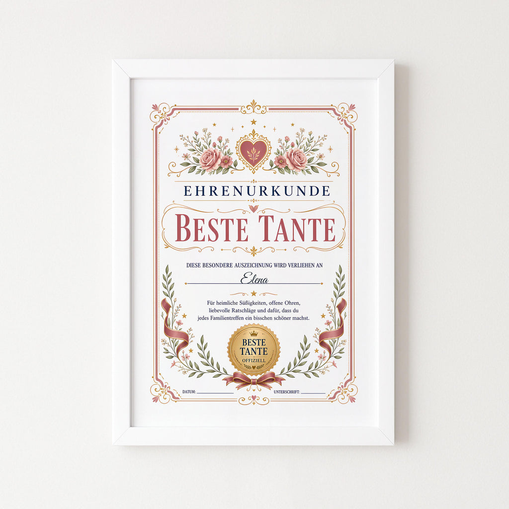 Personalisierte Urkunde „Beste Tante“