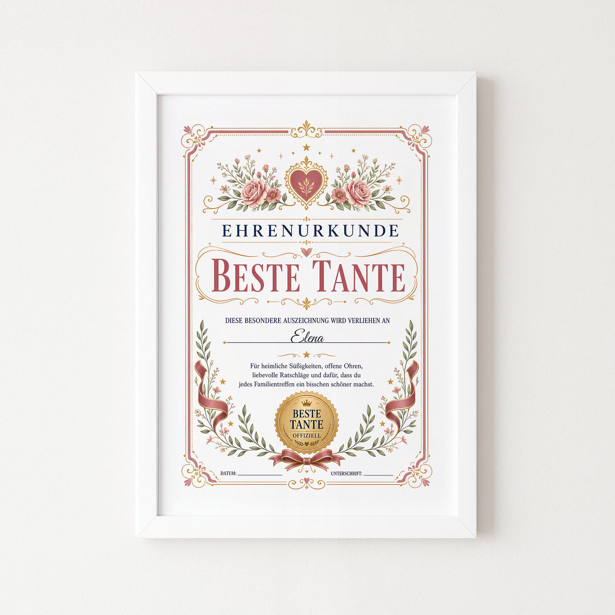 Personalisierte Urkunde „Beste Tante“