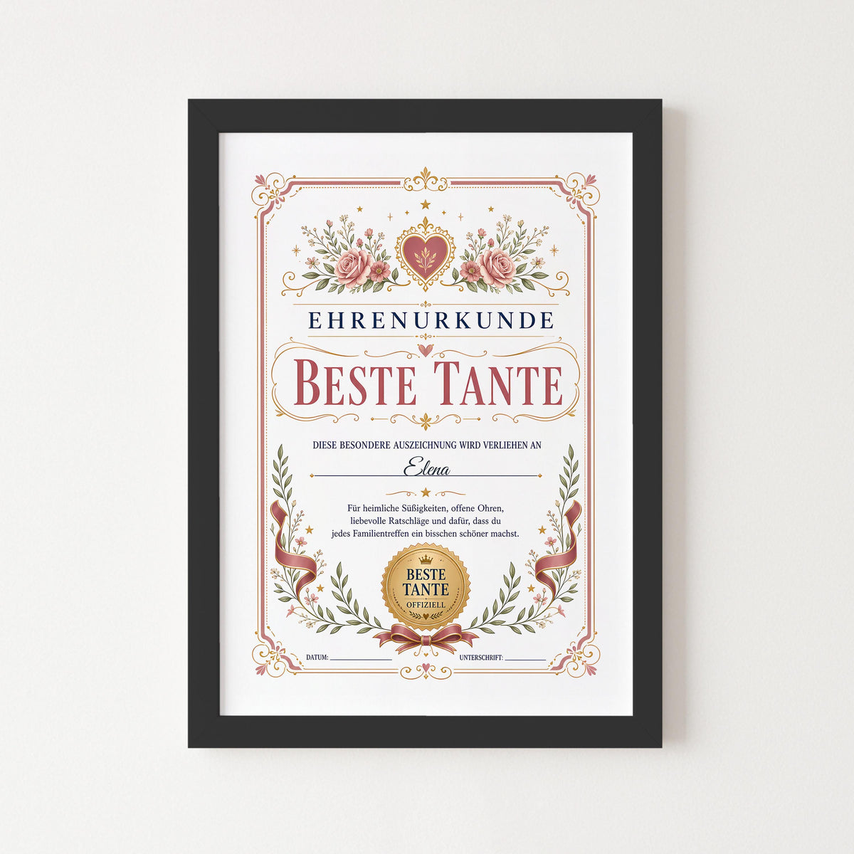 Personalisierte Urkunde „Beste Tante“