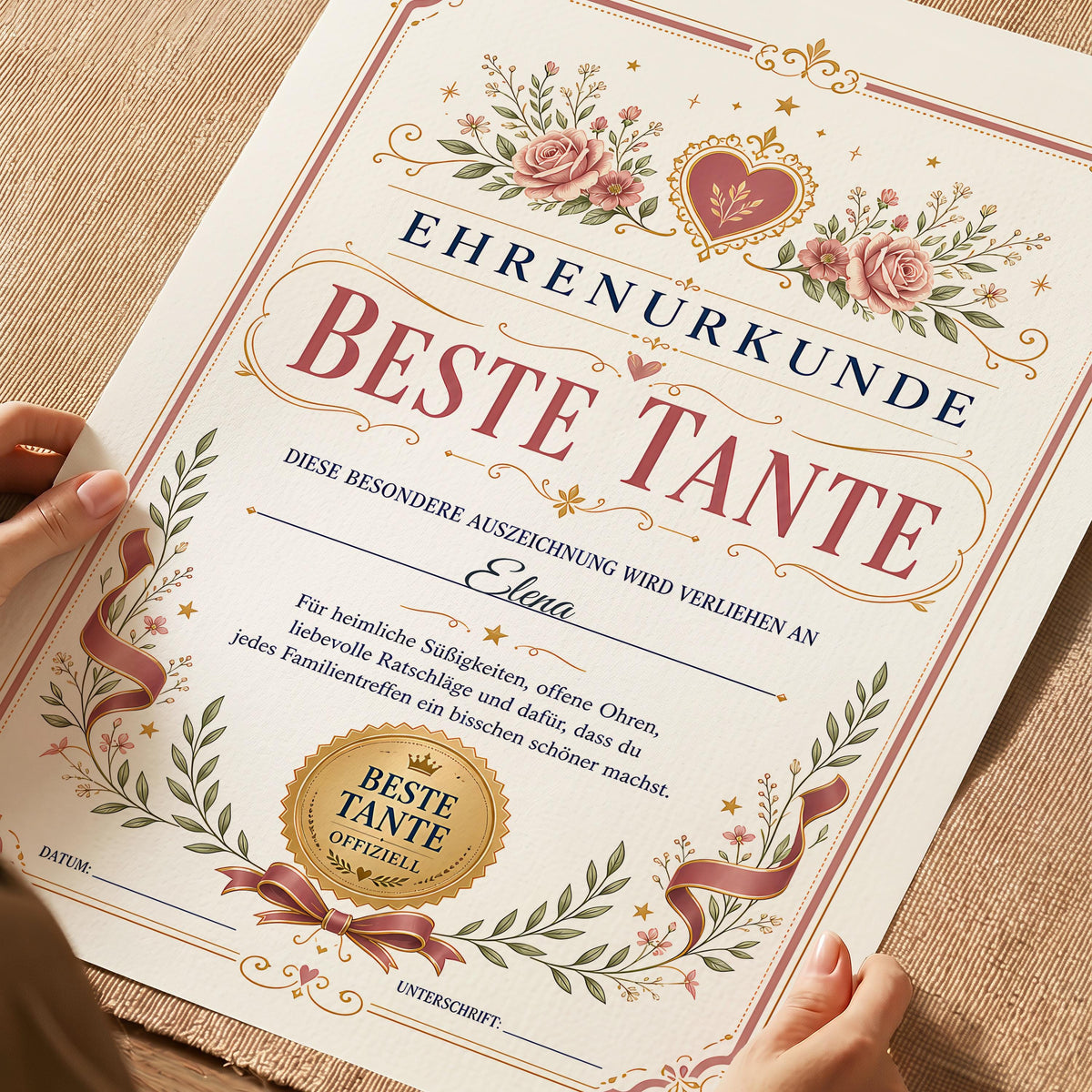 Personalisierte Urkunde „Beste Tante“