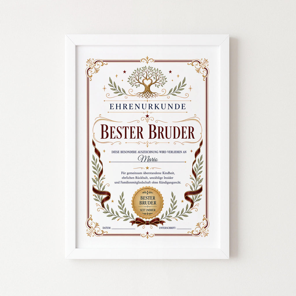 Personalisierte Urkunde „Bester Bruder“
