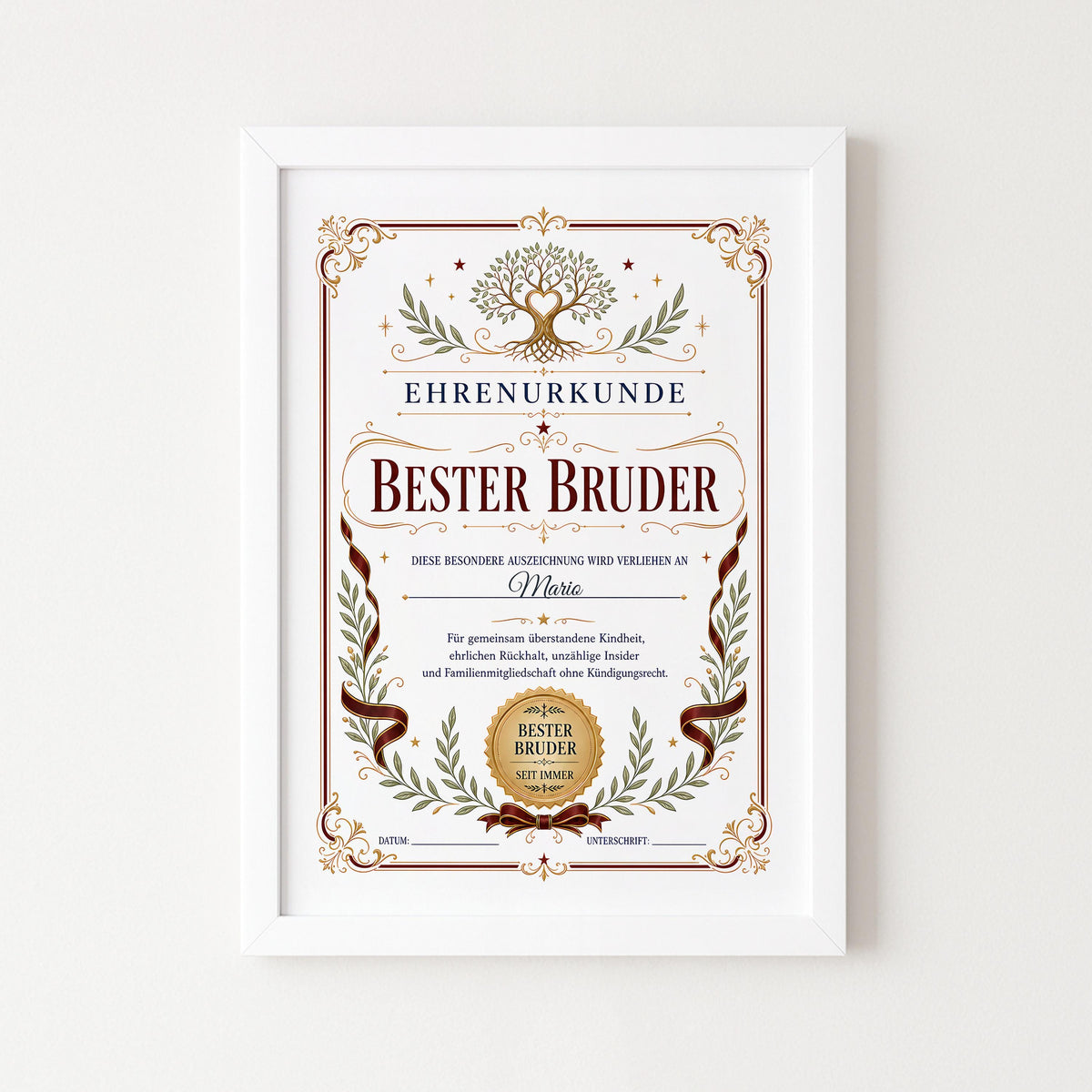 Personalisierte Urkunde „Bester Bruder“