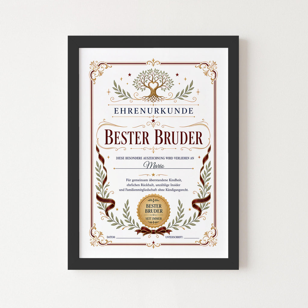 Personalisierte Urkunde „Bester Bruder“