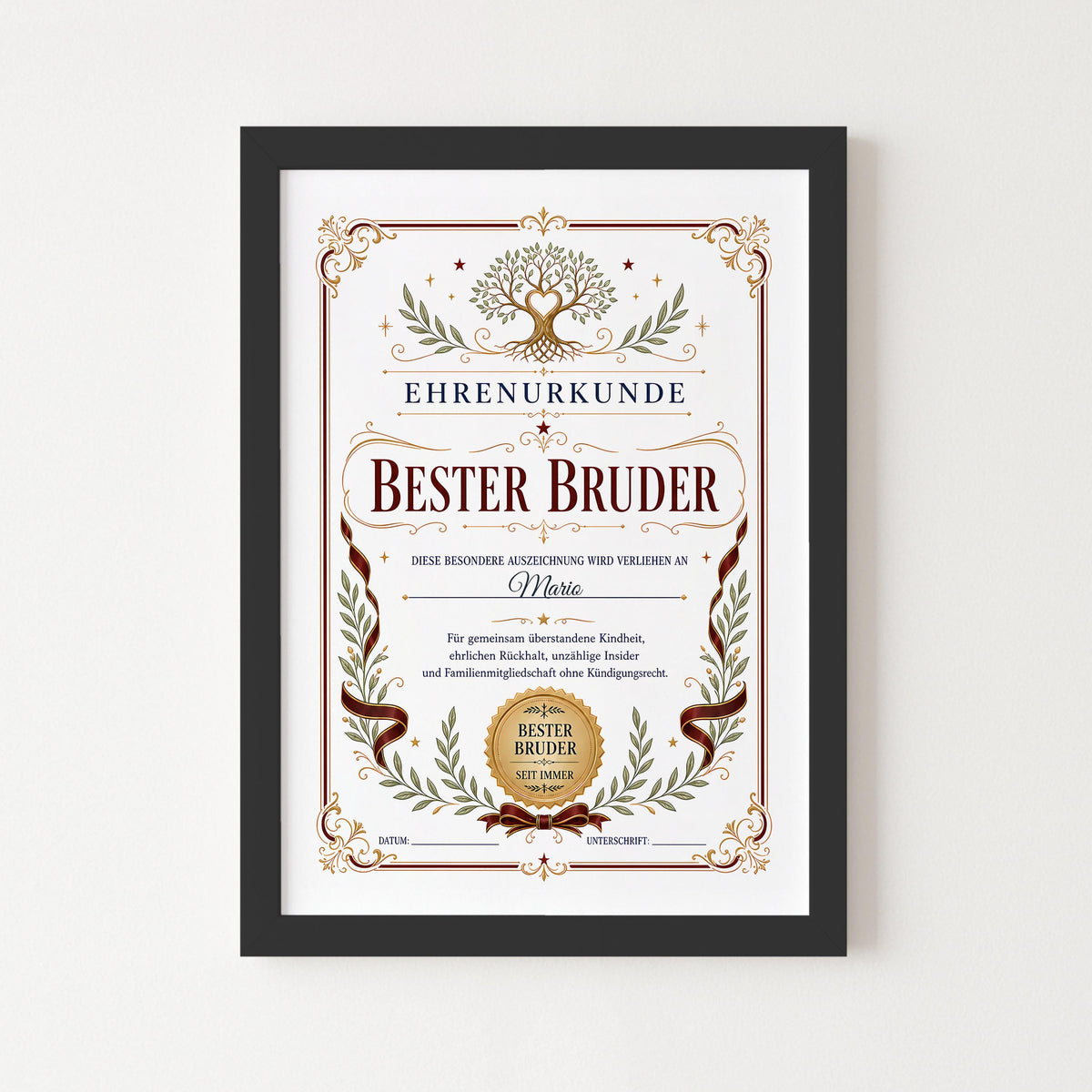 Personalisierte Urkunde „Bester Bruder“
