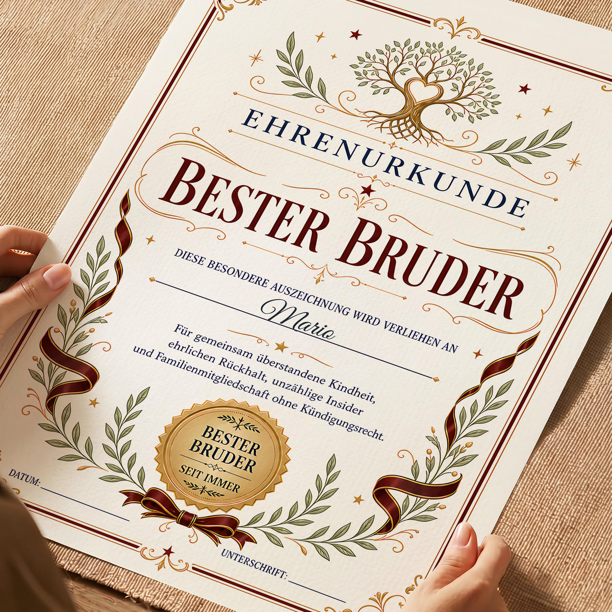 Personalisierte Urkunde „Bester Bruder“