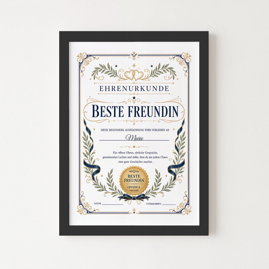 Personalisierte Urkunde „Beste Freundin“